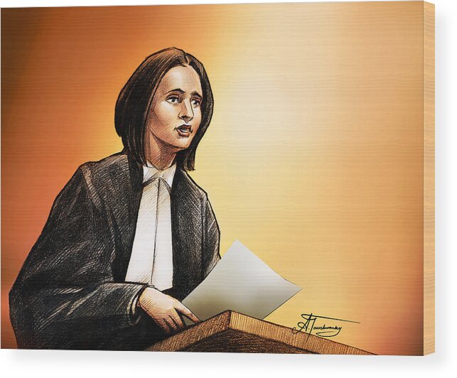 Crown Wood Print featuring the painting Crown Stephanie Venne reads Daryn's statement at the Rafferty's sentencing by Alex Tavshunsky