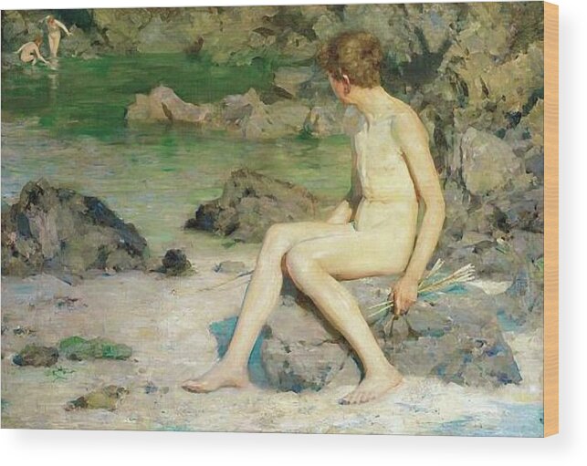 Cupid Wood Print featuring the painting Cupid and the Sea Nymphs by Henry Scott Tuke