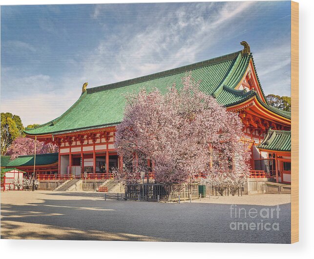 Japan Wood Print featuring the photograph Daigukuden Main Hall of Heian Jingu Shrine by Karen Jorstad