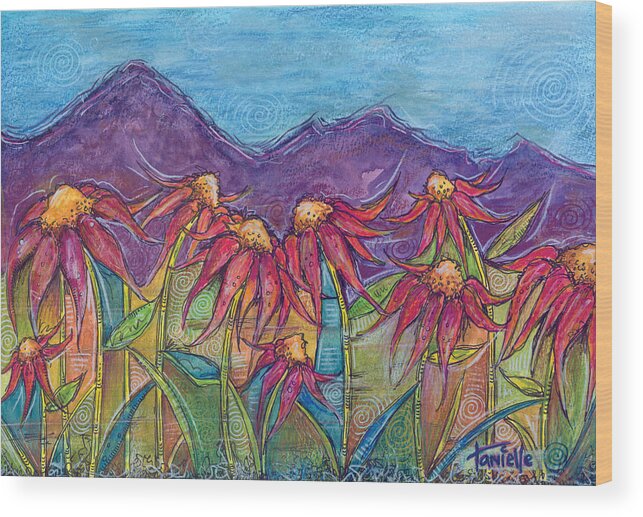 Nature Wood Print featuring the painting Dancing Flowers by Tanielle Childers