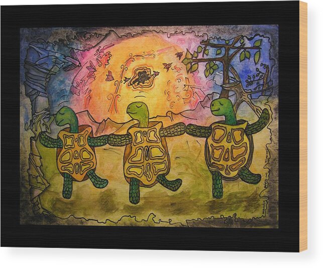 Turtle Wood Print featuring the painting Dancing Turtles by Mimulux Patricia No