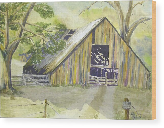 Old Barn Wood Print featuring the painting Day is Done by Ally Benbrook
