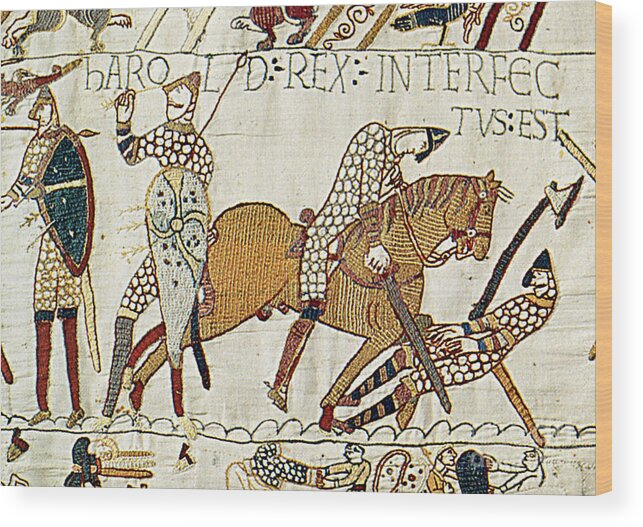 History Wood Print featuring the photograph Death Of Harold, Bayeux Tapestry by Photo Researchers