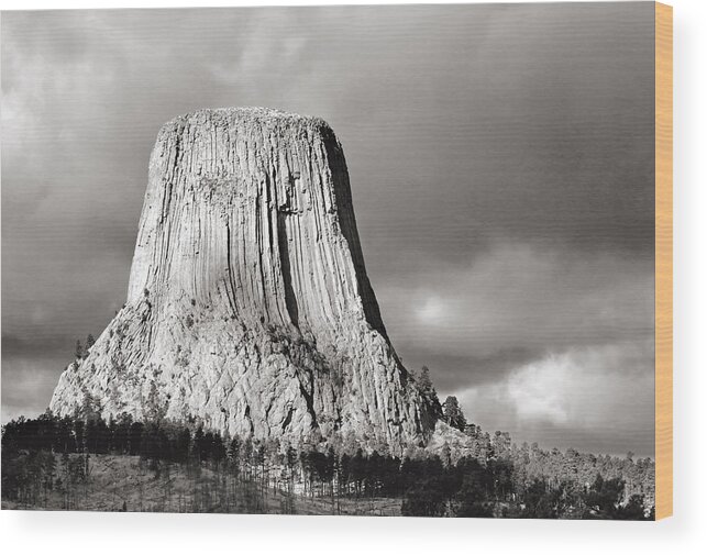 Devil Wood Print featuring the photograph Devil's Tower Black and White by Nicholas Blackwell