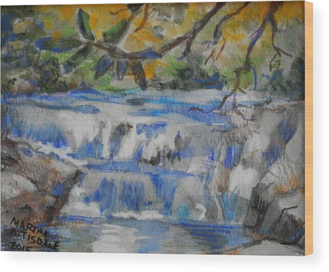 Waterfall Wood Print featuring the painting Dick's Creek Falls study by Martha Tisdale