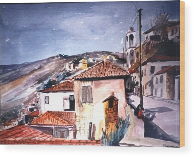 Dimitsana.greek Village Dimitsana. Wood Print featuring the painting Dimitsana by George Siaba