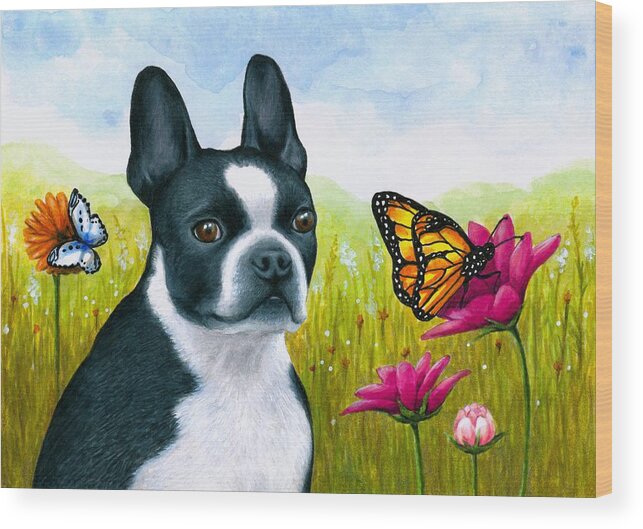 Dog Wood Print featuring the painting Dog 134 by Lucie Dumas