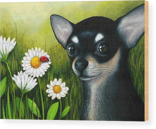 Dog Wood Print featuring the painting Dog 79 Chihuahua by Lucie Dumas