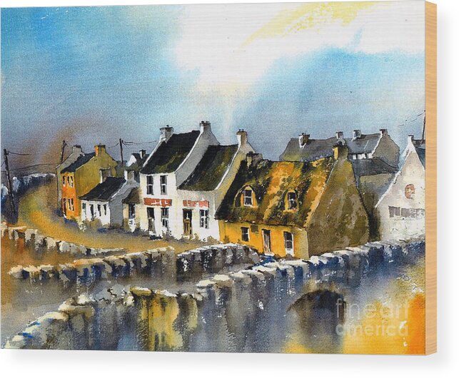 Wild Atlantic Way Clare Wood Print featuring the painting Doolin as it was. by Val Byrne