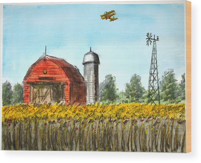 Farm Wood Print featuring the painting Down on the Farm by Vic Delnore