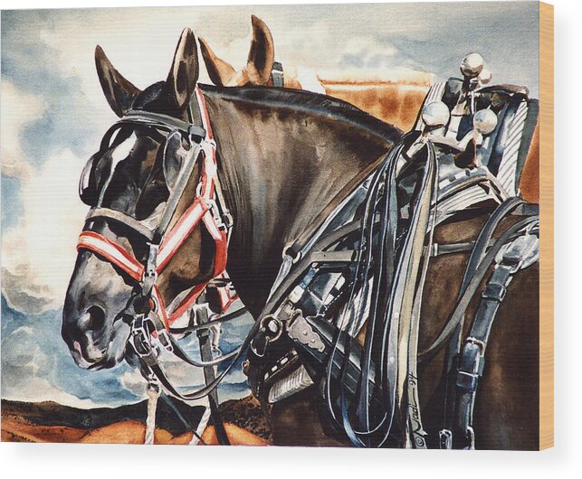 Horse Wood Print featuring the painting Draft Mules by Nadi Spencer