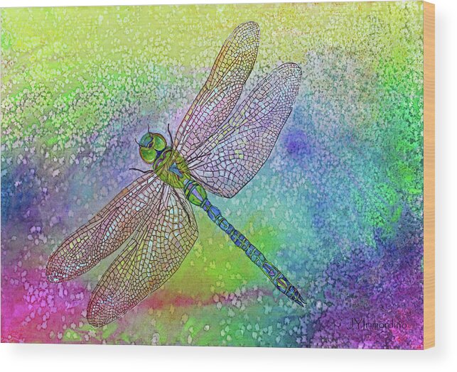 Dragonfly Painting Wood Print featuring the painting Dragonfly Blue #2 by Janet Immordino