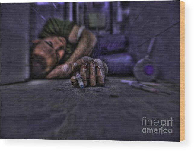 Addiction Wood Print featuring the photograph Drug addict shooting up by Guy Viner