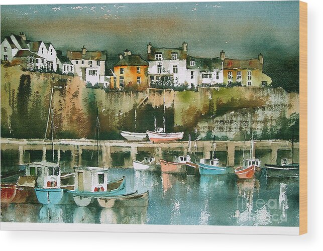 Val Byrne Wood Print featuring the painting Dunmore East, Waterford by Val Byrne