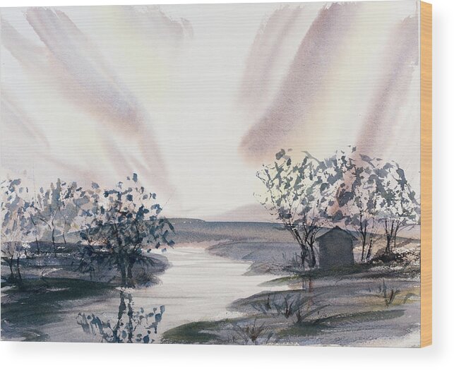 Australia Wood Print featuring the painting Dusk Creeping Up the River by Dorothy Darden