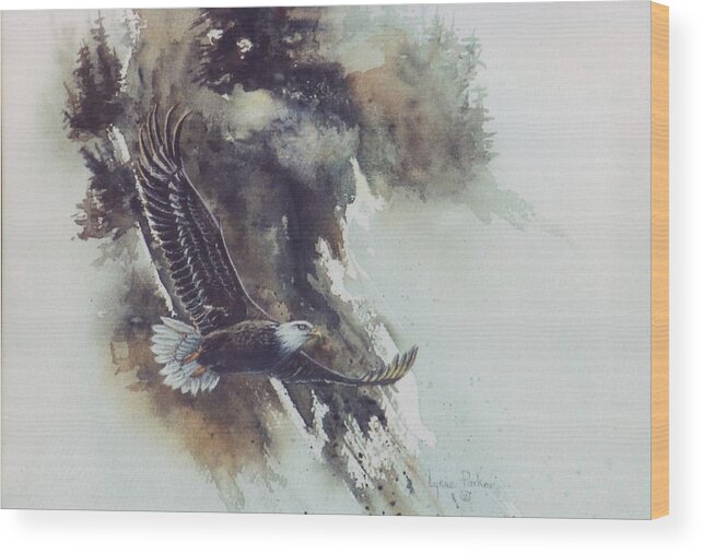 Eagle Wood Print featuring the painting Eagle in Flight by Lynne Parker