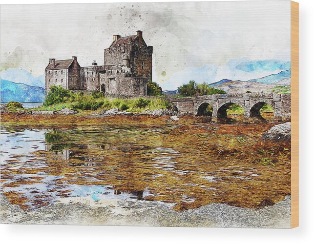 Eilean Donan Wood Print featuring the painting Eilean Donan Castle - 04 by AM FineArtPrints
