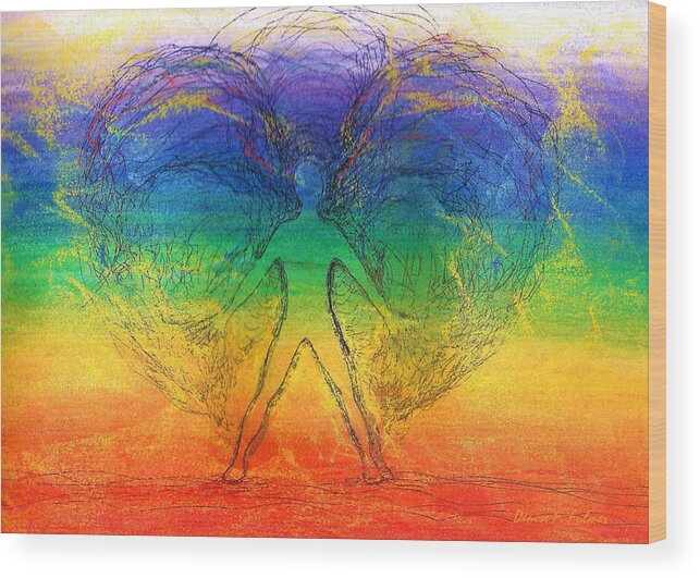 Abstract Wood Print featuring the mixed media Electric Angel by Denise F Fulmer