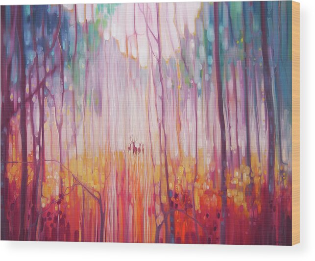 Paintings Of Deer Wood Print featuring the painting Elusive by Gill Bustamante