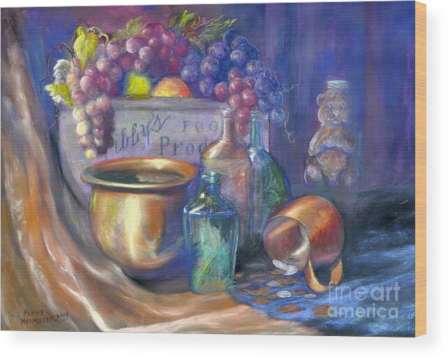 Pastel Art Work Wood Print featuring the painting Enchanced Still Life Honey Bear by Penny Neimiller