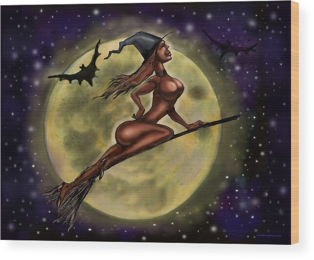 Halloween Wood Print featuring the digital art Enchanting Halloween Witch by Kevin Middleton