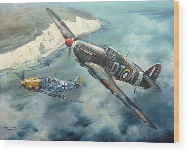 Aviation Art Wood Print featuring the painting 'Encounter over Beachy Head' by Colin Parker