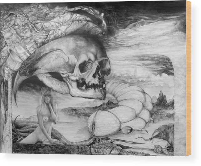 Art Of The Mystic Wood Print featuring the drawing Eros Thanatos by Otto Rapp
