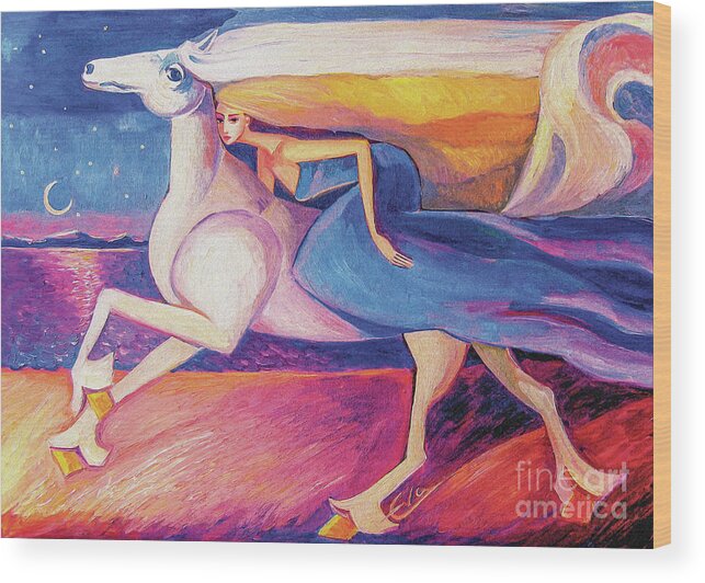 Woman And Horse Wood Print featuring the painting Escape by Eva Campbell