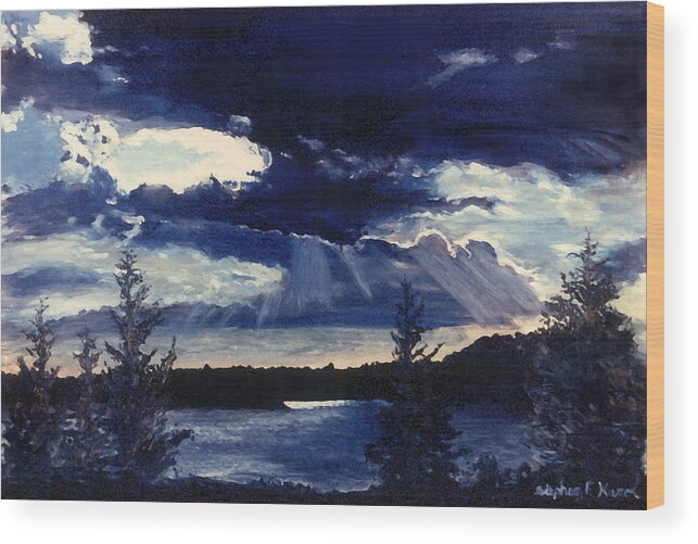 Landscape Wood Print featuring the painting Evening Lake by Steve Karol