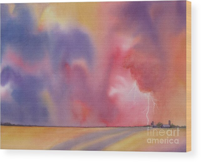 Storm Wood Print featuring the painting Evening Storm by Deborah Ronglien