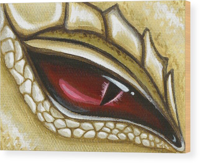 Fantasy Dragon Wood Print featuring the painting Eye Of Gold Dust by Elaina Wagner