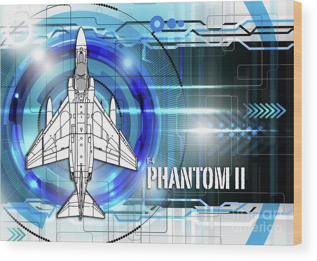 F4 Wood Print featuring the digital art F4 Phantom Blueprint by Airpower Art