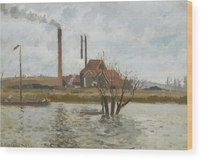 Camille Pissarro 1830 - 1903 Factory In Saint-ouen-alms Wood Print featuring the painting Factory In Saint by Camille Pissarro