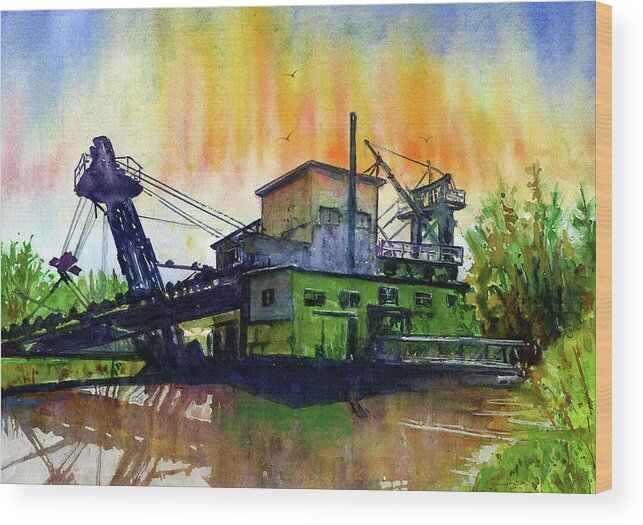 Alaska Wood Print featuring the painting Fairbanks Alaska Gold Dredge 8 by John D Benson