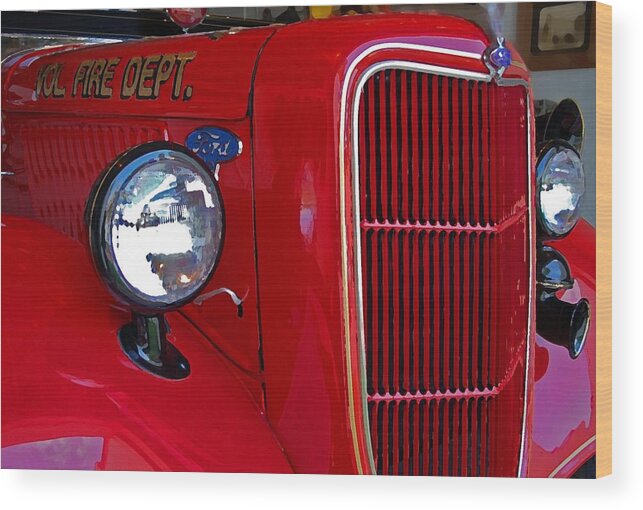 Fire Wood Print featuring the painting Fairhope Fire Truck by Michael Thomas