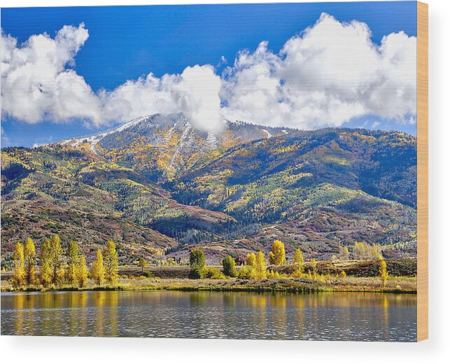 Landscape Wood Print featuring the pyrography Fall Colors In Steamboat With a Lake. by James Steele