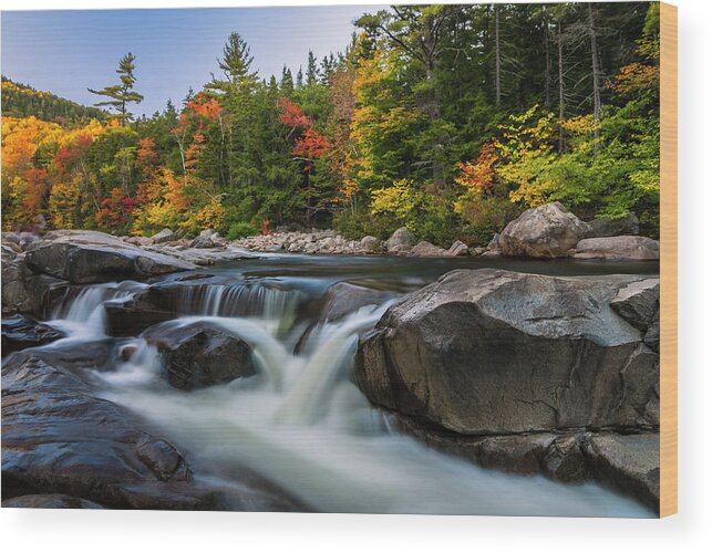 Fall Foliage Wood Print featuring the photograph Fall Foliage along Swift River in White Mountains New Hampshire by Ranjay Mitra