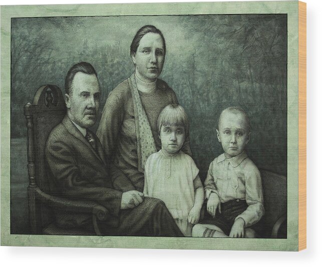 Vintage Wood Print featuring the painting Family Portrait by James W Johnson