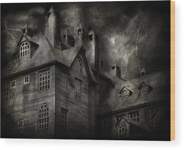 Halloween Wood Print featuring the photograph Fantasy - Haunted - It was a dark and stormy night by Mike Savad