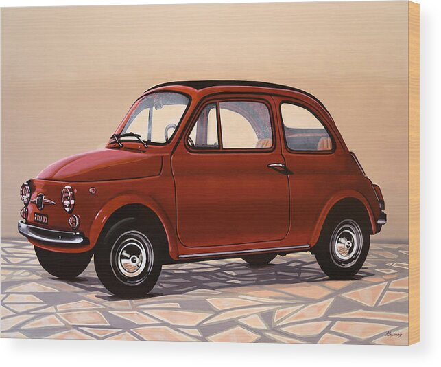 Fiat 500 Wood Print featuring the painting Fiat 500 1957 Painting by Paul Meijering