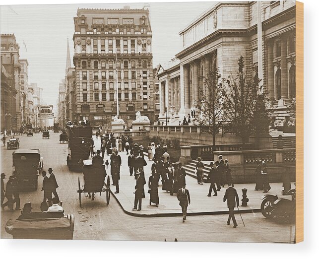 Fifth Avenue And New York City Public Library 1908 Wood Print featuring the photograph Fifth Avenue and New York City Public Library 1908 by Padre Art
