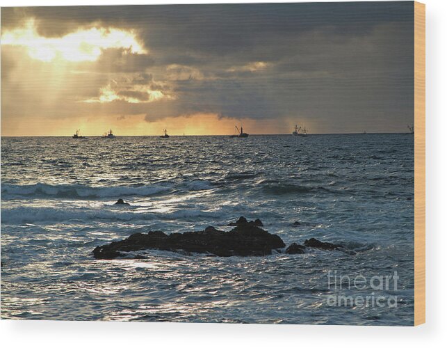 Fishing Boats Wood Print featuring the photograph Fishing Boats off Point Lobos by Charlene Mitchell