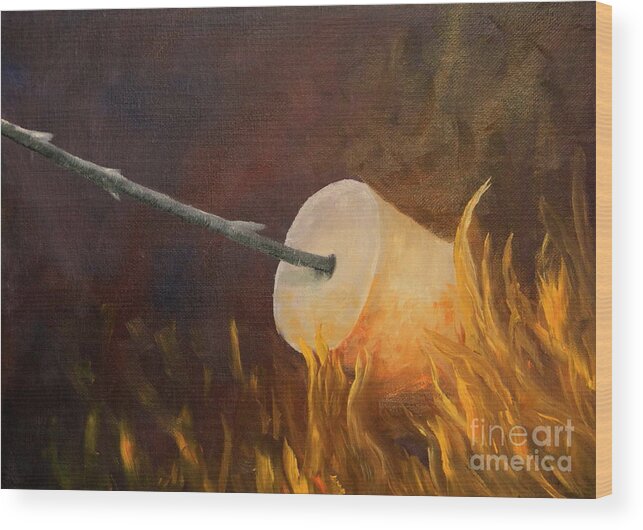 Marshmallow Wood Print featuring the painting Flaming by Joi Electa