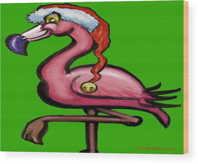 Flamingo Wood Print featuring the greeting card Flamingo Christmas by Kevin Middleton