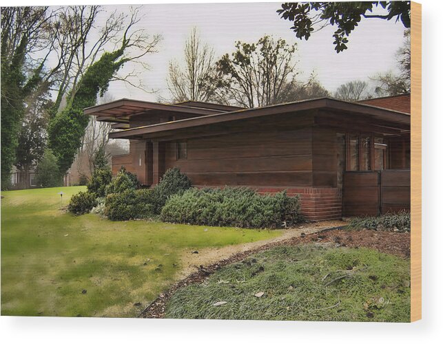 Wright Wood Print featuring the photograph FLLW Rosenbaum Usonian House - Side View by Paulette B Wright