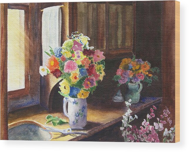 Flowers Wood Print featuring the painting Floral Arrangements by Karen Fleschler