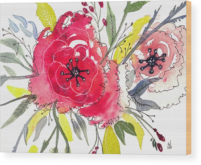 Floral Wood Print featuring the mixed media Floral III by Tonya Doughty