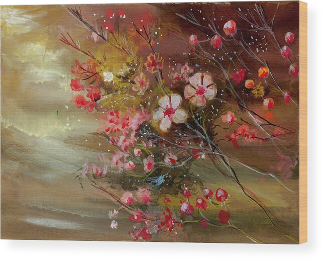 Nature Wood Print featuring the painting Flowers 2 by Anil Nene