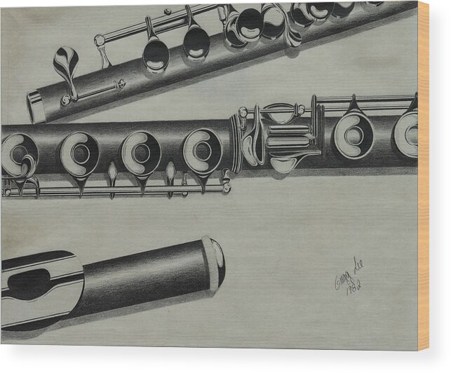 Flute Wood Print featuring the drawing Flutes by Gregory Lee