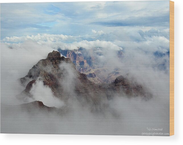 Mountain Wood Print featuring the photograph Fog shrouded Vishnu Temple by Gaelyn Olmsted